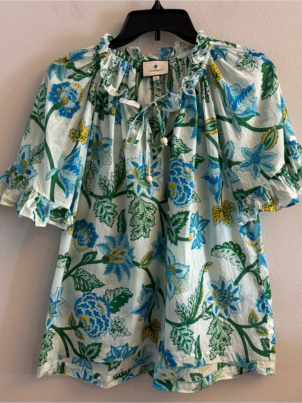 Tuckernuck Floral Peasant Blouse - Blue & Green Size Medium